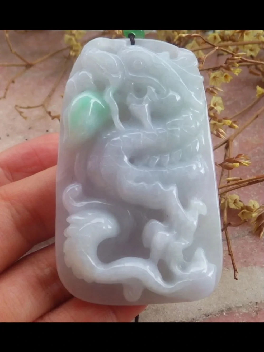 Certificate Jadeite Jade White Green rectangle Wealth Dragon pendant